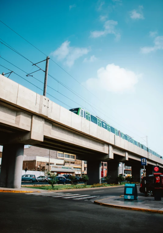 there is a train going over a bridge