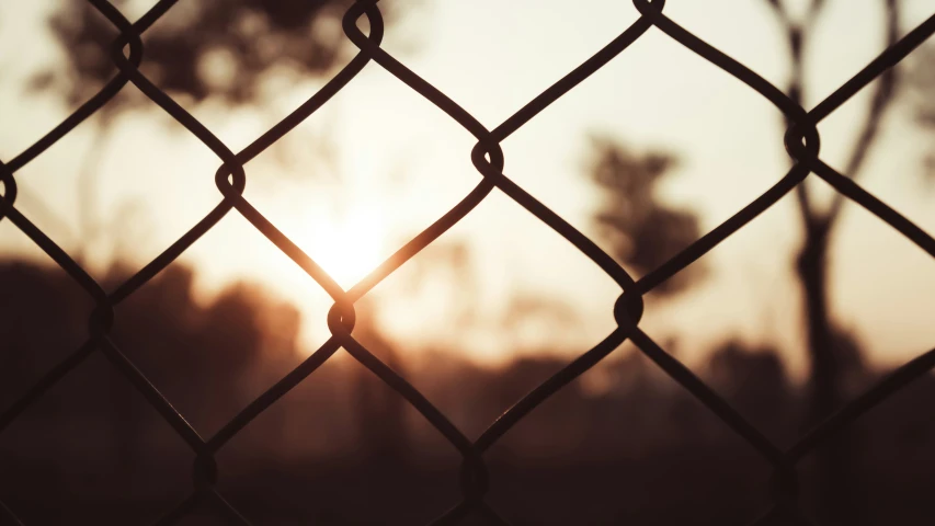 sunset through a chain link fence