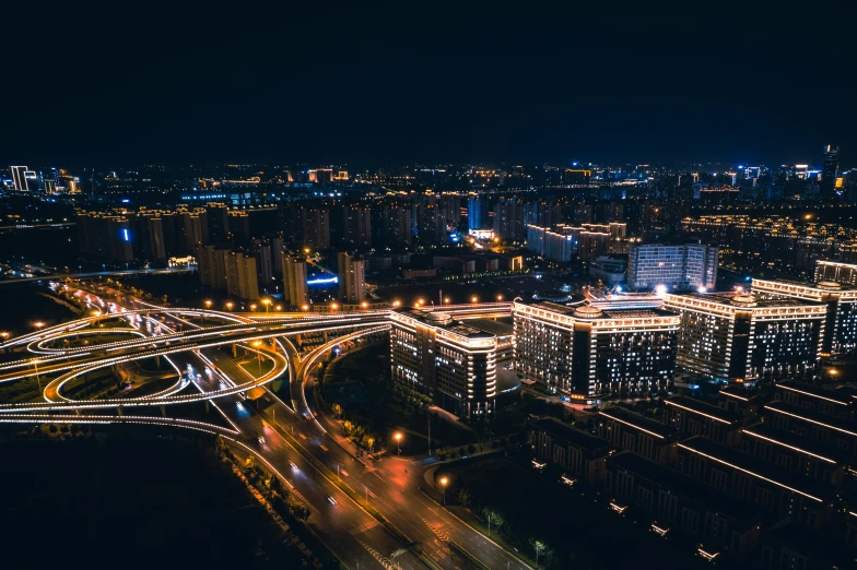an aerial s of cityscapes at night time