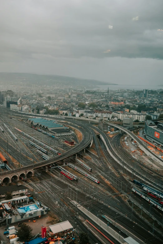 a city is depicted through this po, taken from the height of a tall building