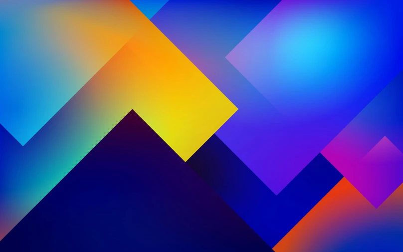 blue, green, orange and yellow triangles with a black background