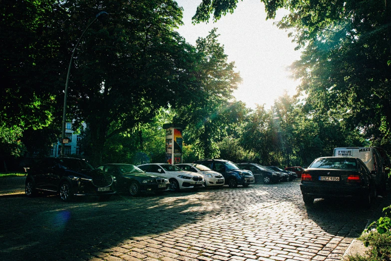 a cobble stone sidewalk in a parking lot