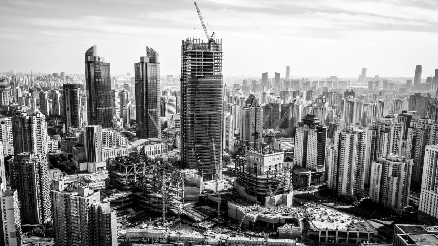 a black and white image of a construction area