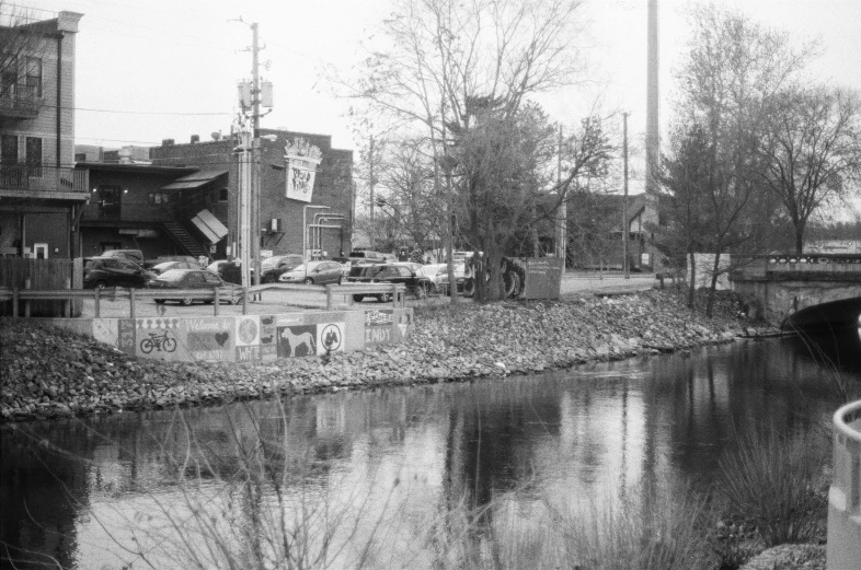 an old po of a city river