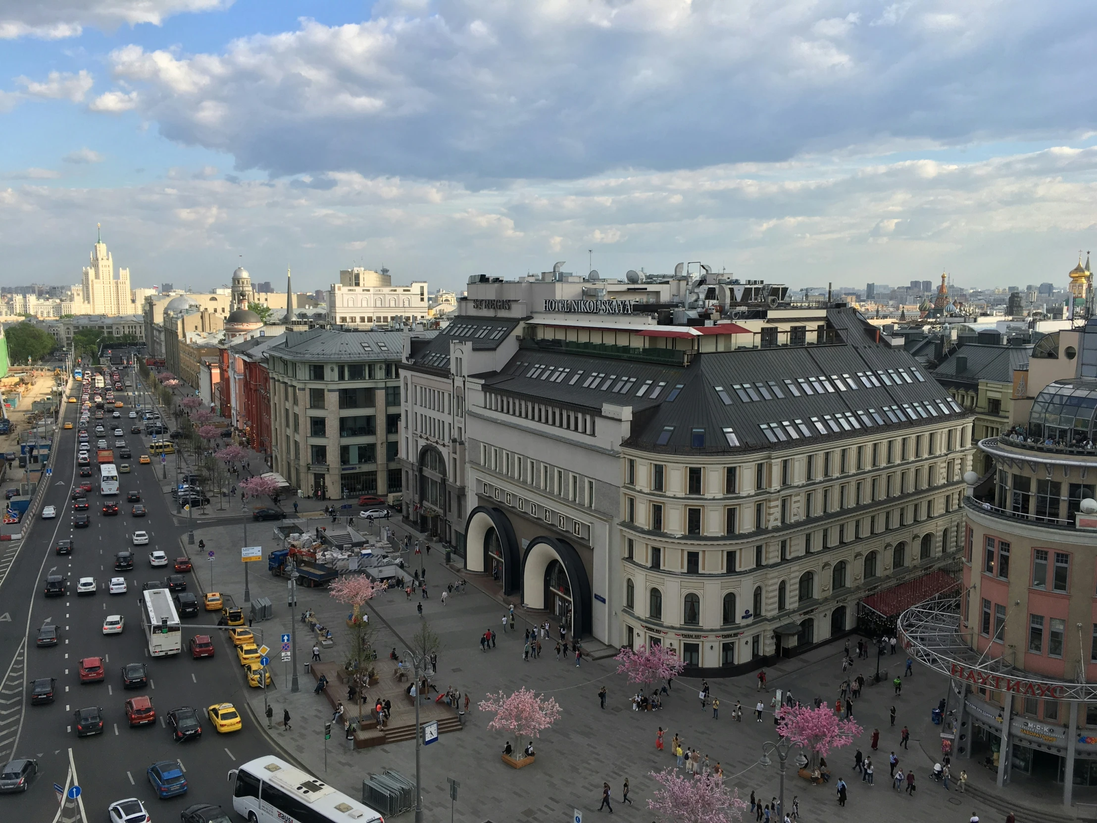 an aerial view of a busy street in the center of the city