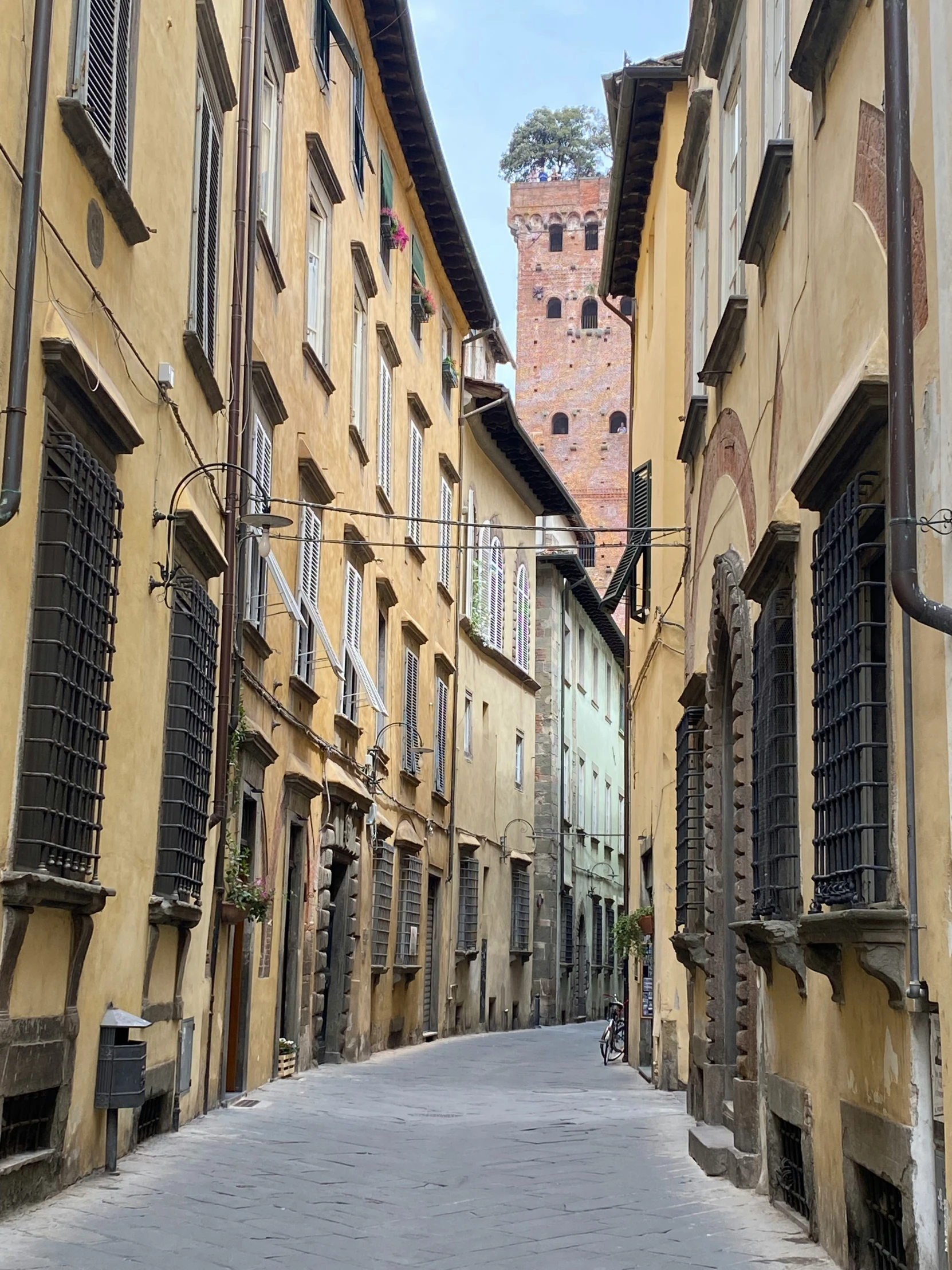 an empty street lined with buildings and windows