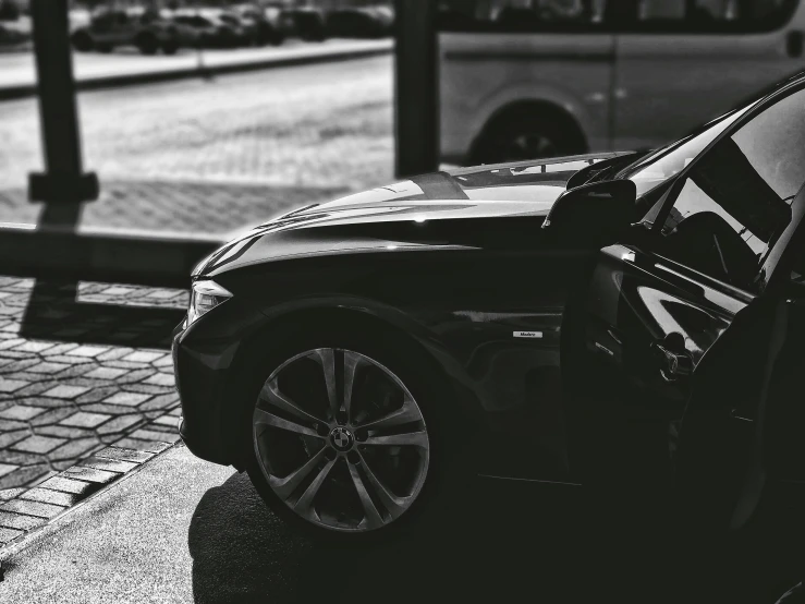 a black and white po of a bmw