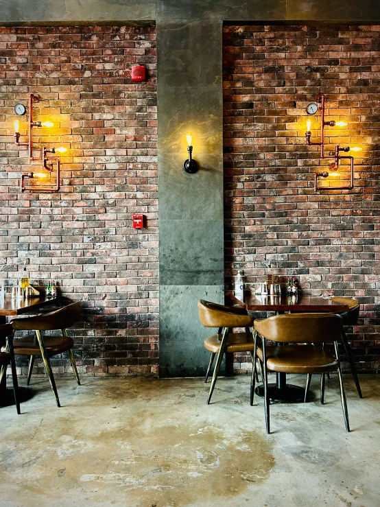 several lights are turned on as the walls of a restaurant