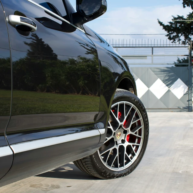 the side wheel of a black sports car