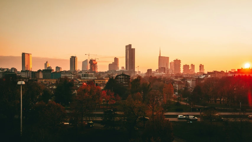 sunset in an urban area with some buildings