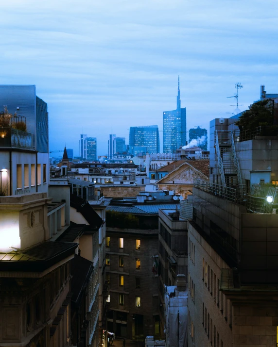 a city skyline lit up with night lights