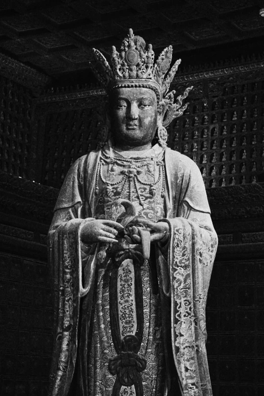 black and white pograph of a statue