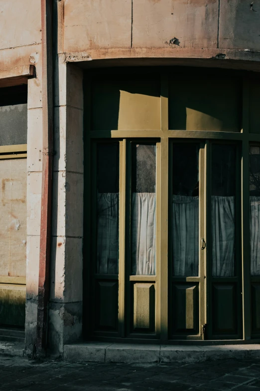 an old building with a rundown front of it