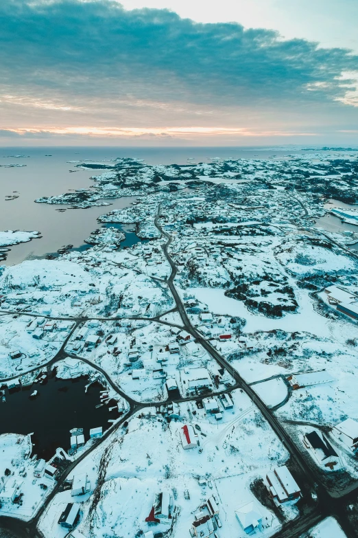 aerial view of a large city on a snowy field