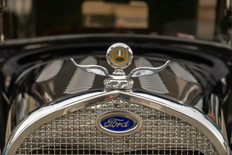 a close up of the emblem on an antique car