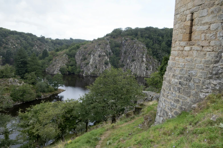 the view from a very high point over a river