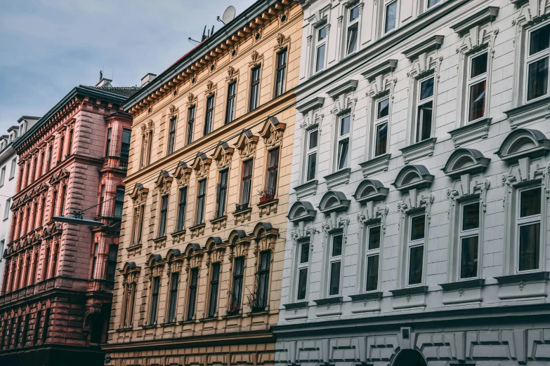 a row of colorful buildings near each other