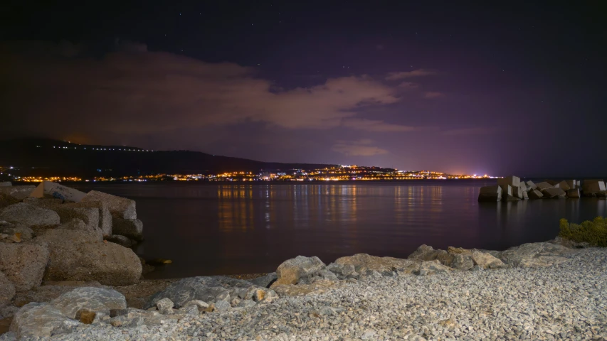 night view with lights at the city in distance