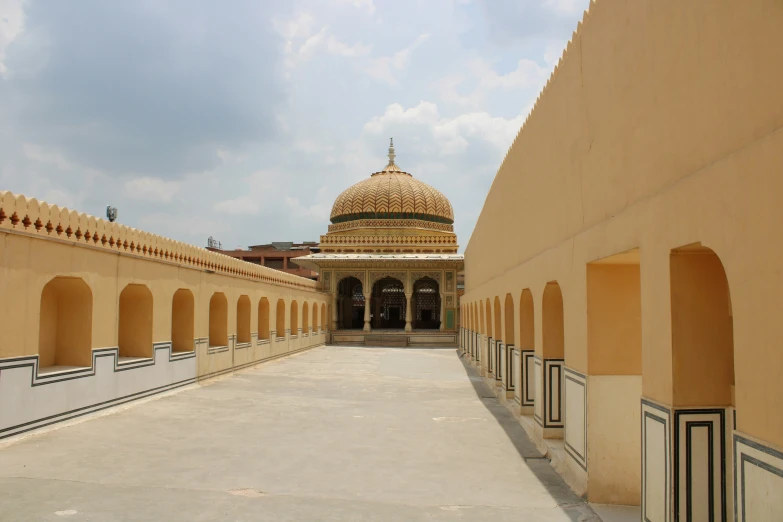 the inside of a building has several walls with a domed structure