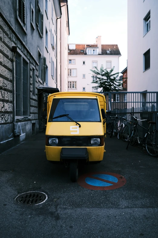 a van parked in the middle of the street