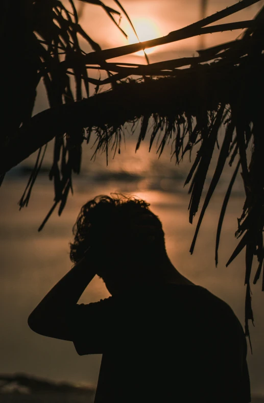 the silhouette of a person is shown, looking at sunset