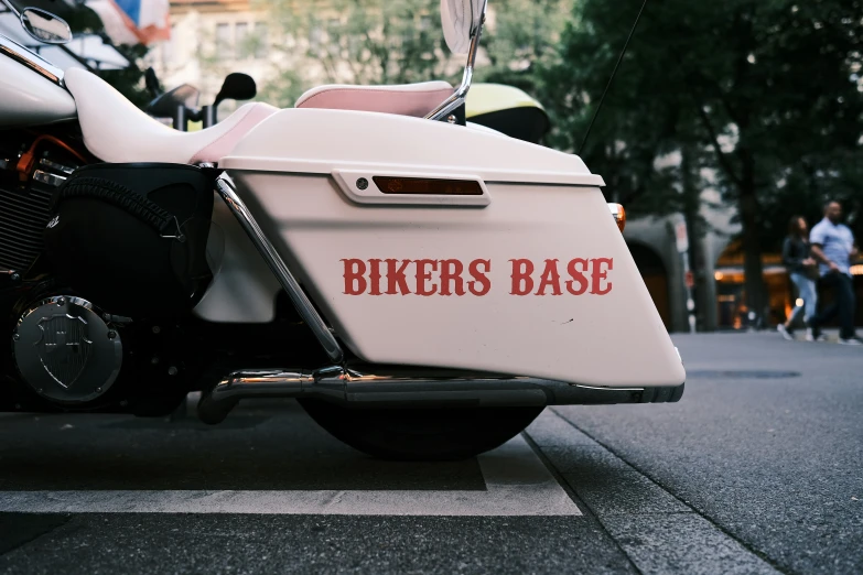 a white motorcycle with the word bikers basc written on it