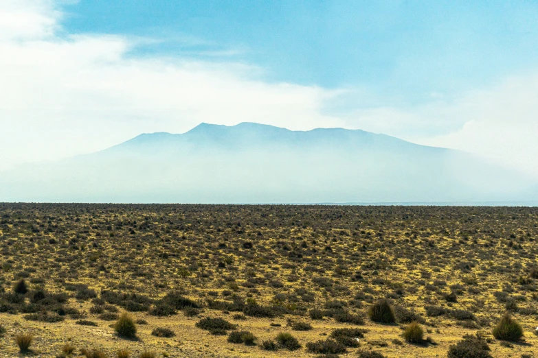 a view of a field with mountains in the distance