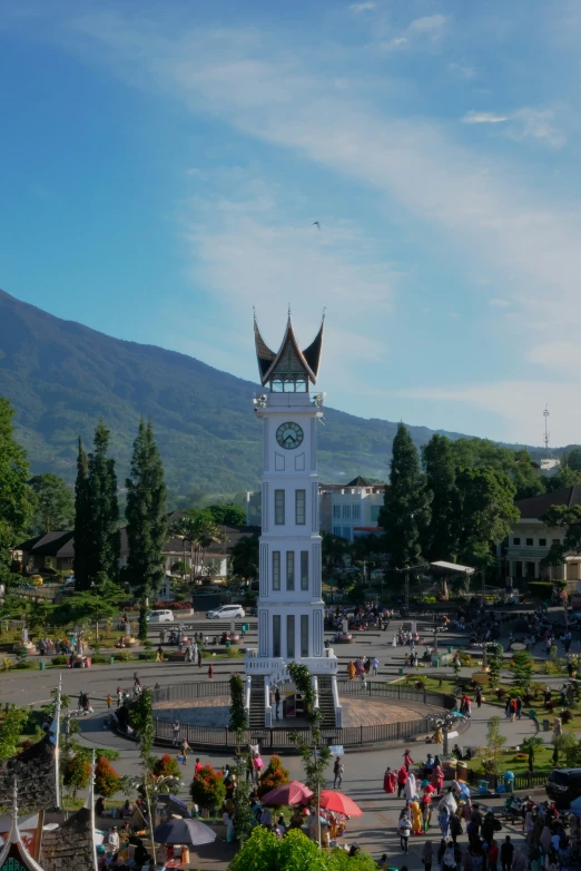 the small town clock is on the tower