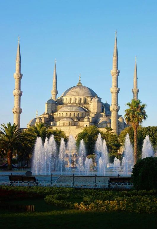 the blue mosque is built on top of a hill in turkey