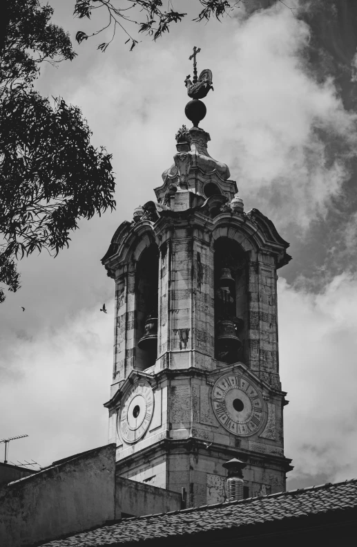 an ornate clock tower rises against the sky