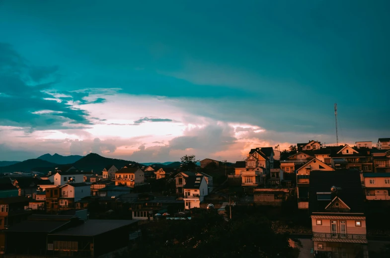 this is an image of a city skyline from the hillside