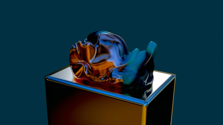 an abstract sculpture on a metal pedestal is shown