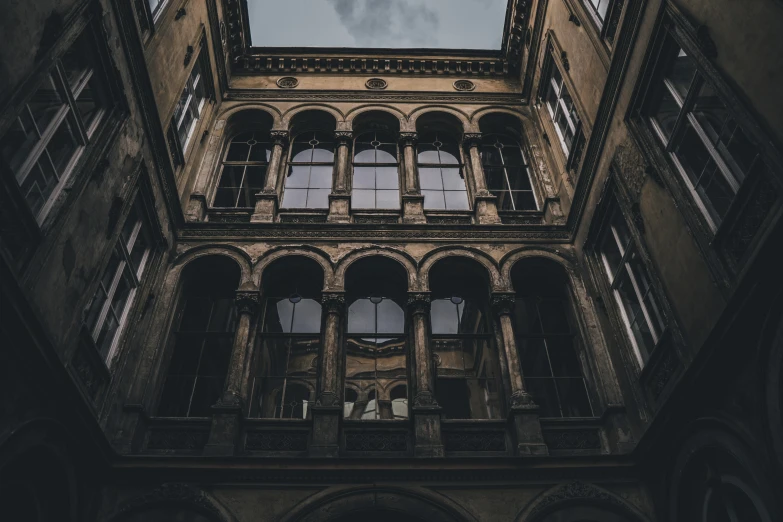 the top of the window of an old building