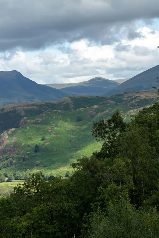 the view from a distance in an area with mountains