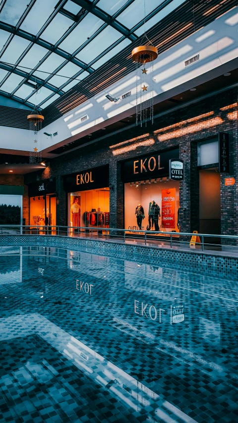 an empty shop entrance with people walking by