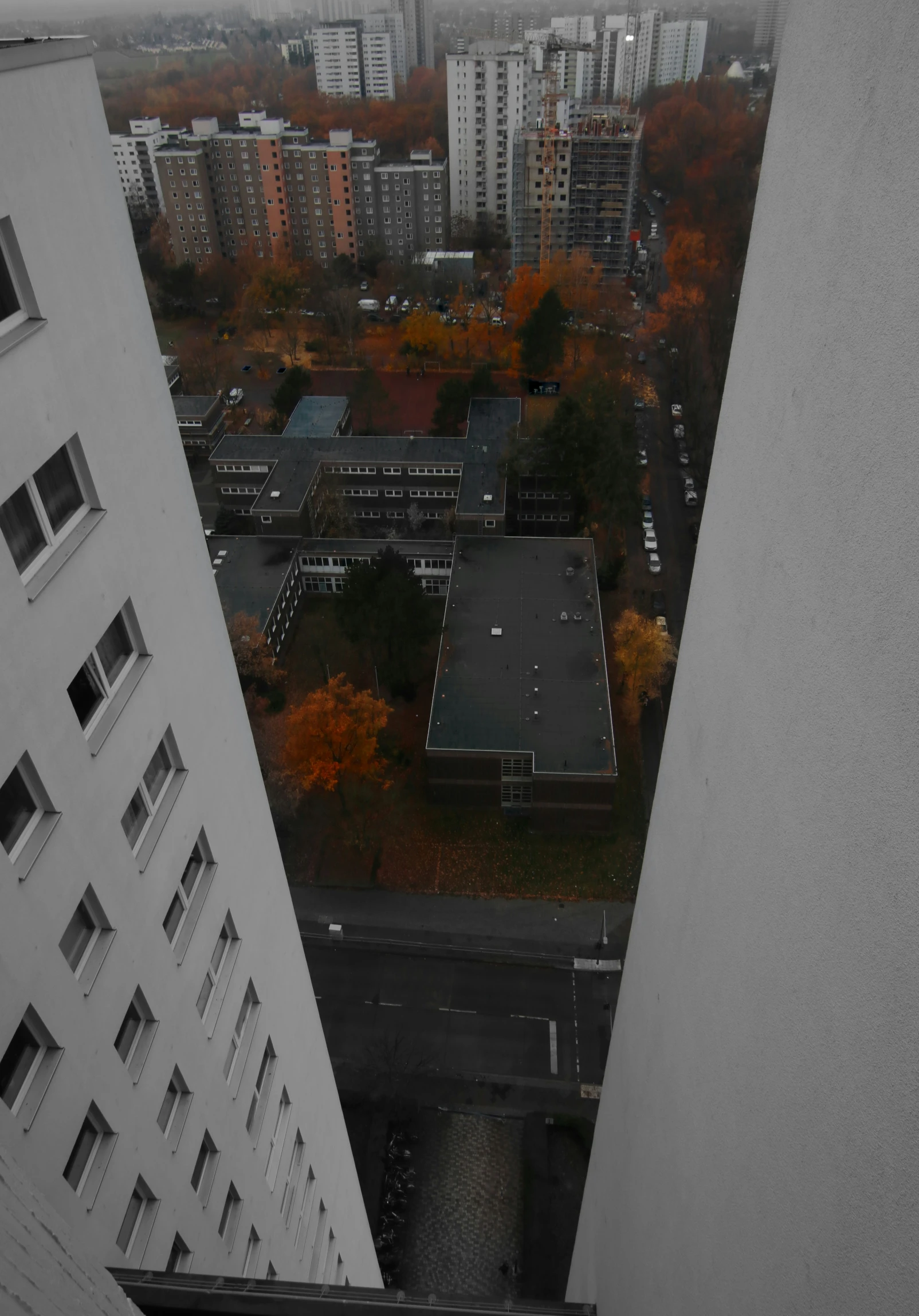 a view from the ground looking down on buildings