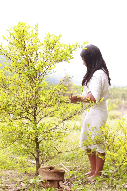 a girl standing by a tree in the park