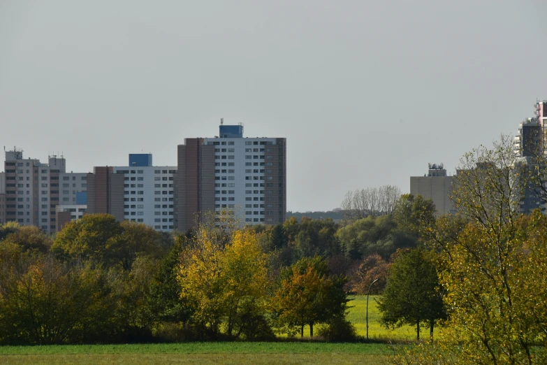 the buildings are tall and clear in the distance