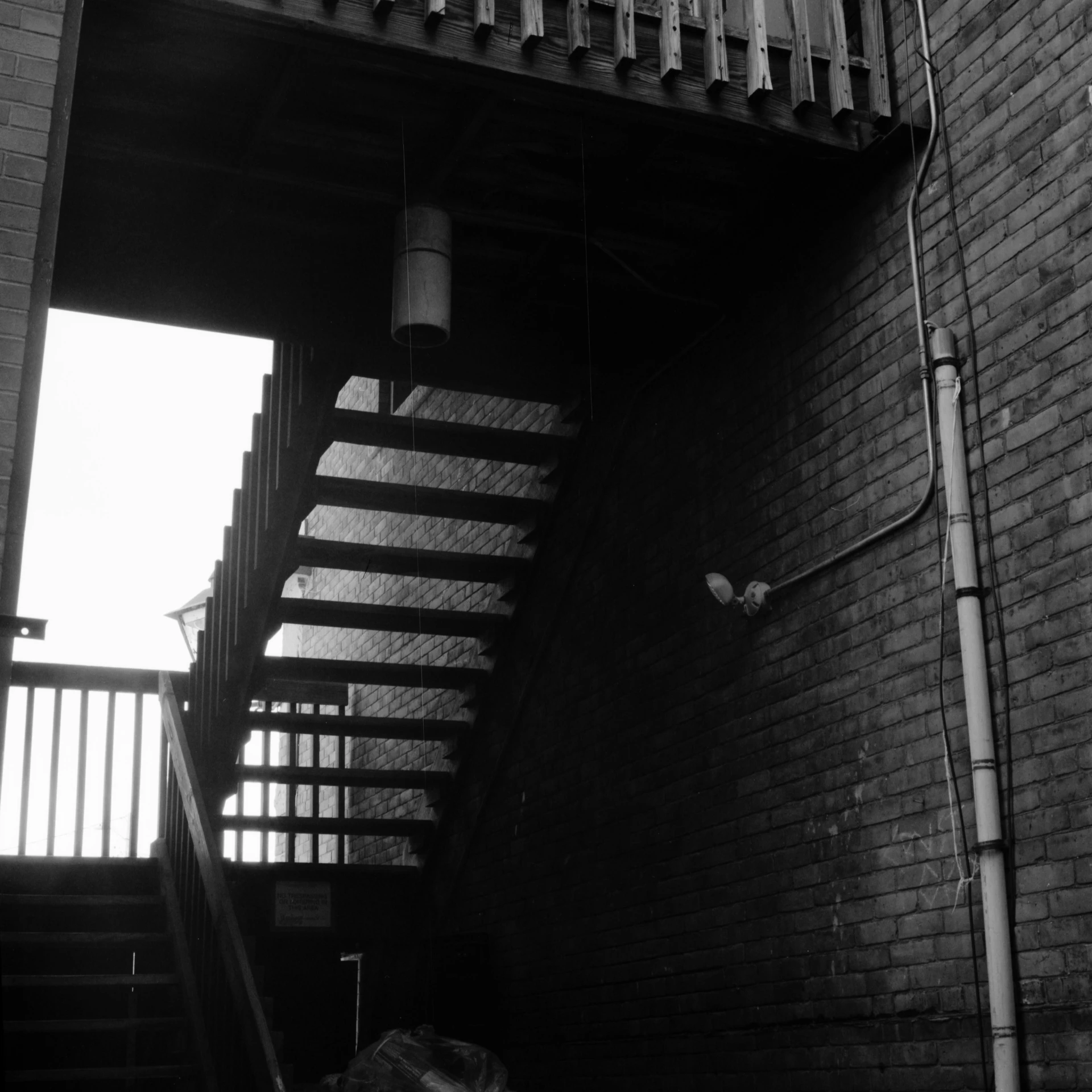 the staircase leading up to a roof top