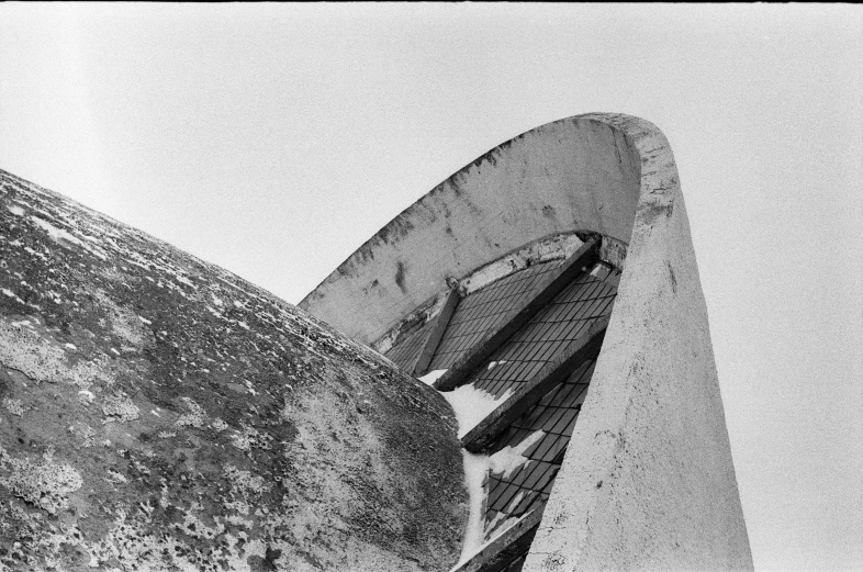 a black and white po of a circular building