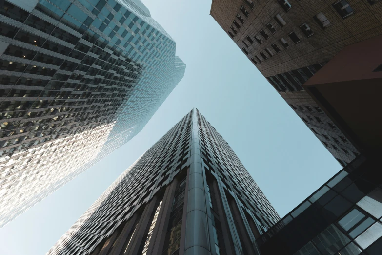 view up at the top of several skyscrs