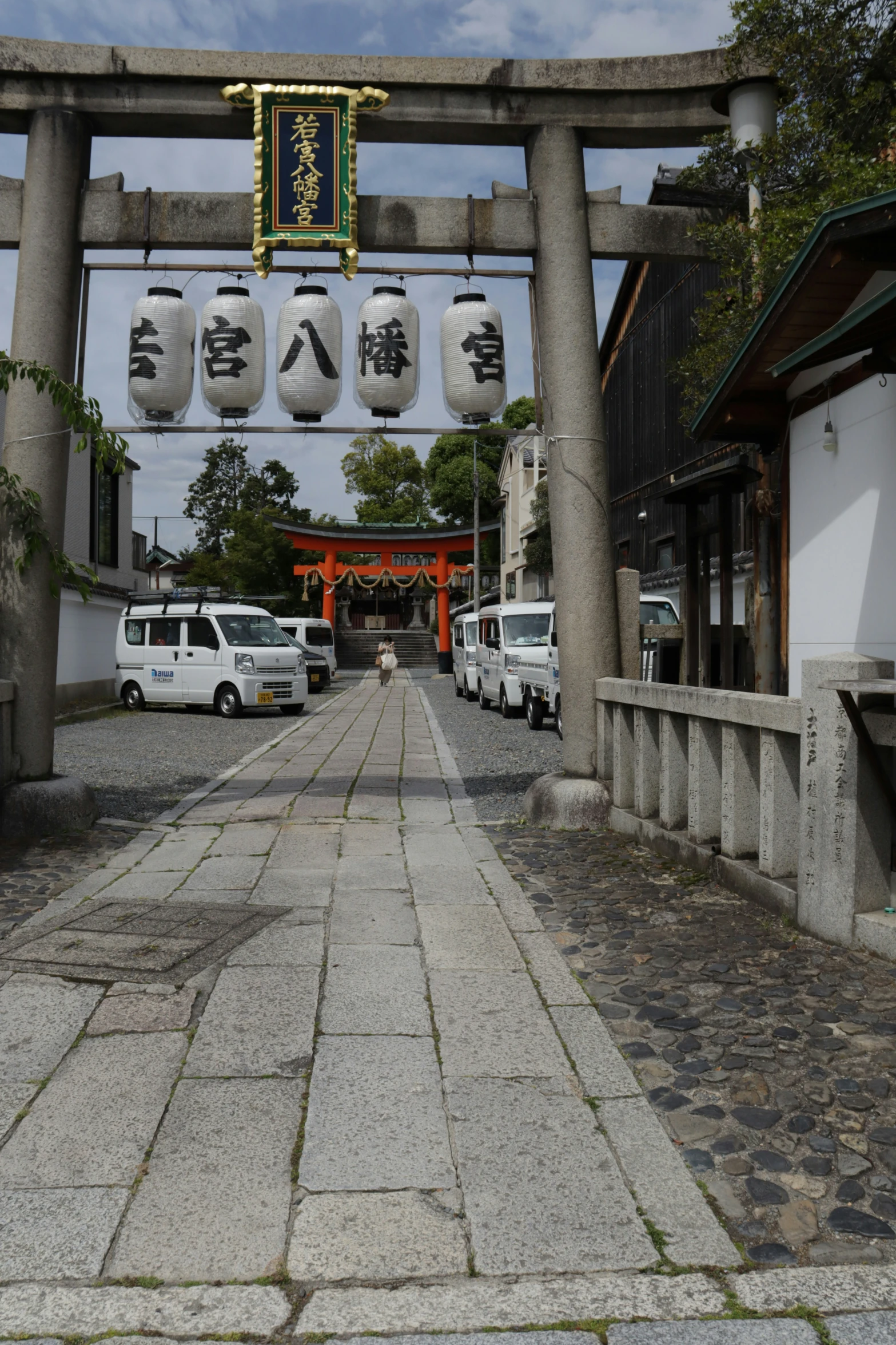 this is an empty street near an asian temple