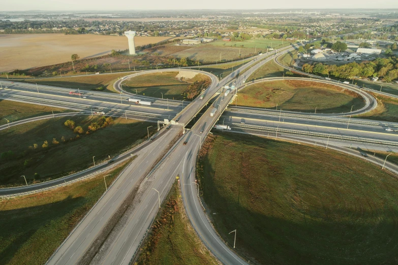 an aerial view of an intersection with an interstate