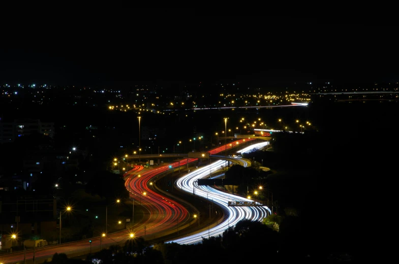 long exposure po of city traffic at night