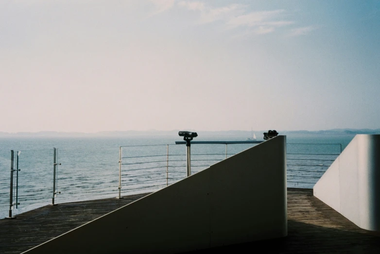 view looking at the ocean from a staircase