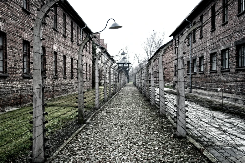 a street lined with brick buildings on both sides of it