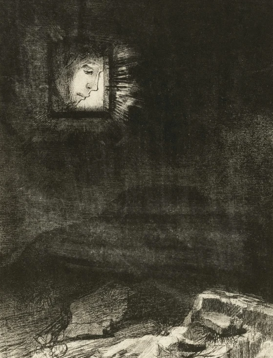 a drawing of a cat near a window in the night