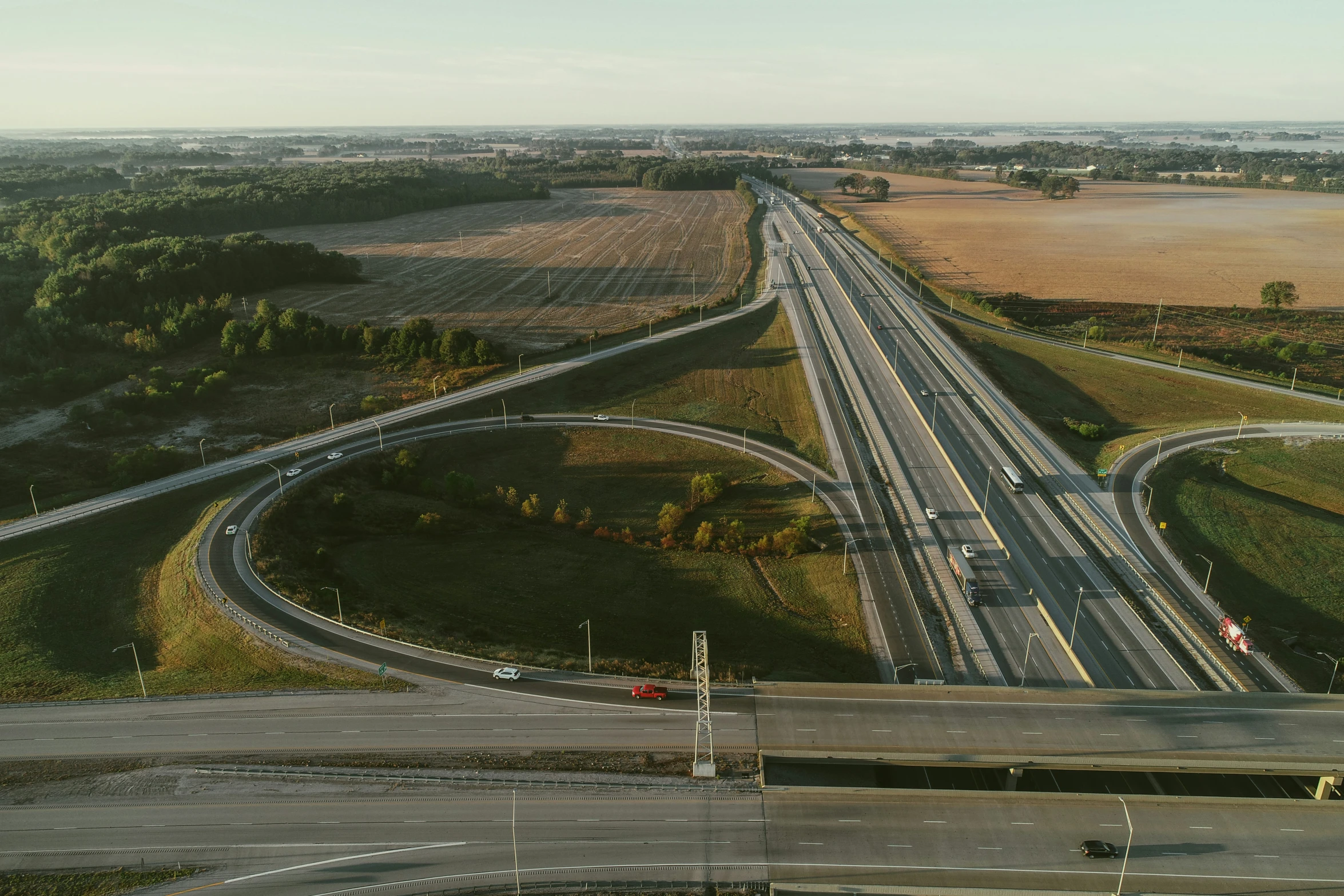 an aerial view of a freeway that has several lanes