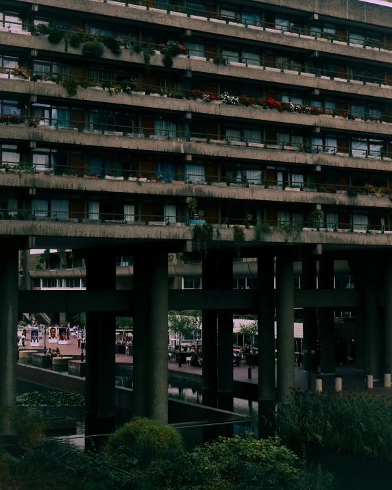 an aerial view of a building with balconies