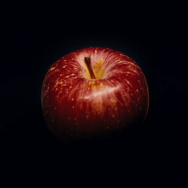 an apple is pographed in a black background